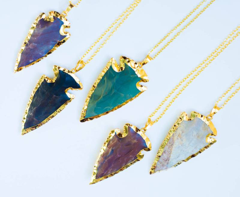 Pfeilspitze Halskette, Gold Getaucht Jaspis Halskette, Boho Edelstein Lange Halskette, Layering Halskette, Geschenk Für Sie, Große Anhänger von AmeyaaJewelry