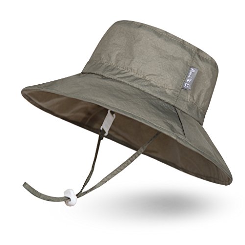 Ami & Li tots Baby Sonnenhut Superleichtes Kind Einstellbare ultradünne atmungsaktive Eimer Hut für Mädchen Jungen Säugling Kind Kleinkind UPF 50 - M: Dunkles Khaki von Ami&Li tots