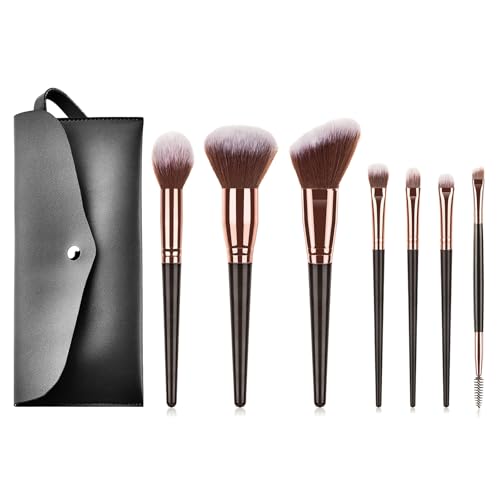 Make-up-Pinsel, 7-teiliges Make-up-Pinsel-Set, professionelle Grundierung, Puder, Concealer, Rouge, Lidschatten, Augenbrauenpinsel, mit Kosmetiktasche, Reise-Make-up-Kits, Schwarz von AmiCera