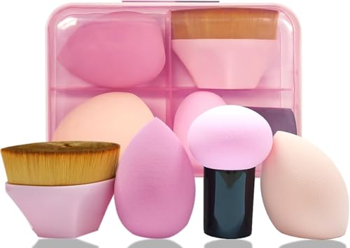 Makeup Sponge, Blender 4 Pack Latex Free Beauty Makeup Powder Puff Blending Blender Foundation Concealer for Liquid, Powders, Creams, Makeup Sets for Women, with Brush von AmiCera