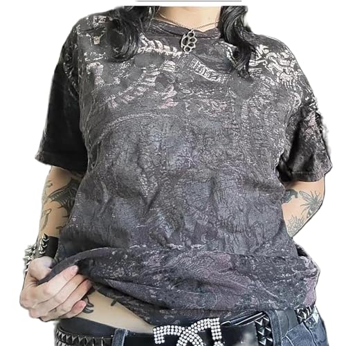 Grunge Grafik-T-Shirts für Damen, Y2K, Vintage, Gothic-T-Shirt, Teenager, Mädchen, ästhetisch, Emo, Baggy-Oberteil, 2000er-Jahre, Alternative Kleidung, 30, Grau, Mittel Grunge Grafik-T-Shirts für Damen, Y2K, Vintage, Gothic-T-Shirt, Teenager, Mädchen, ästhetisch, Emo, Baggy-Oberteil, 2000er-Jahre, Alternative Kleidung, 30, Grau, Mittel von Amiblvowa