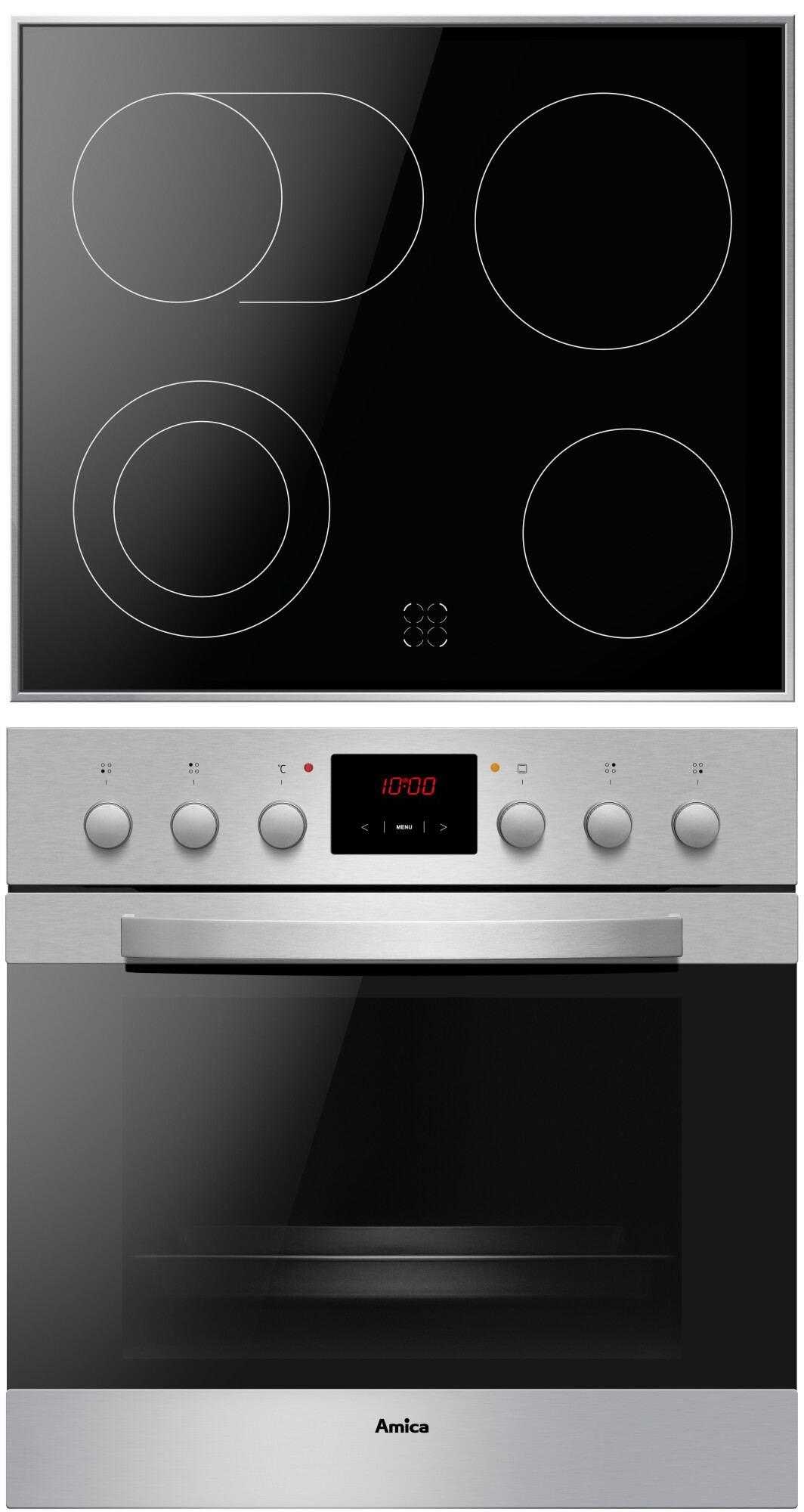 Amica Elektro-Herd-Set "EHC 12816 E" Glaskeramik-Kochfeld mit anpassbarer Fläche für große Töpfe und Bräter von Amica