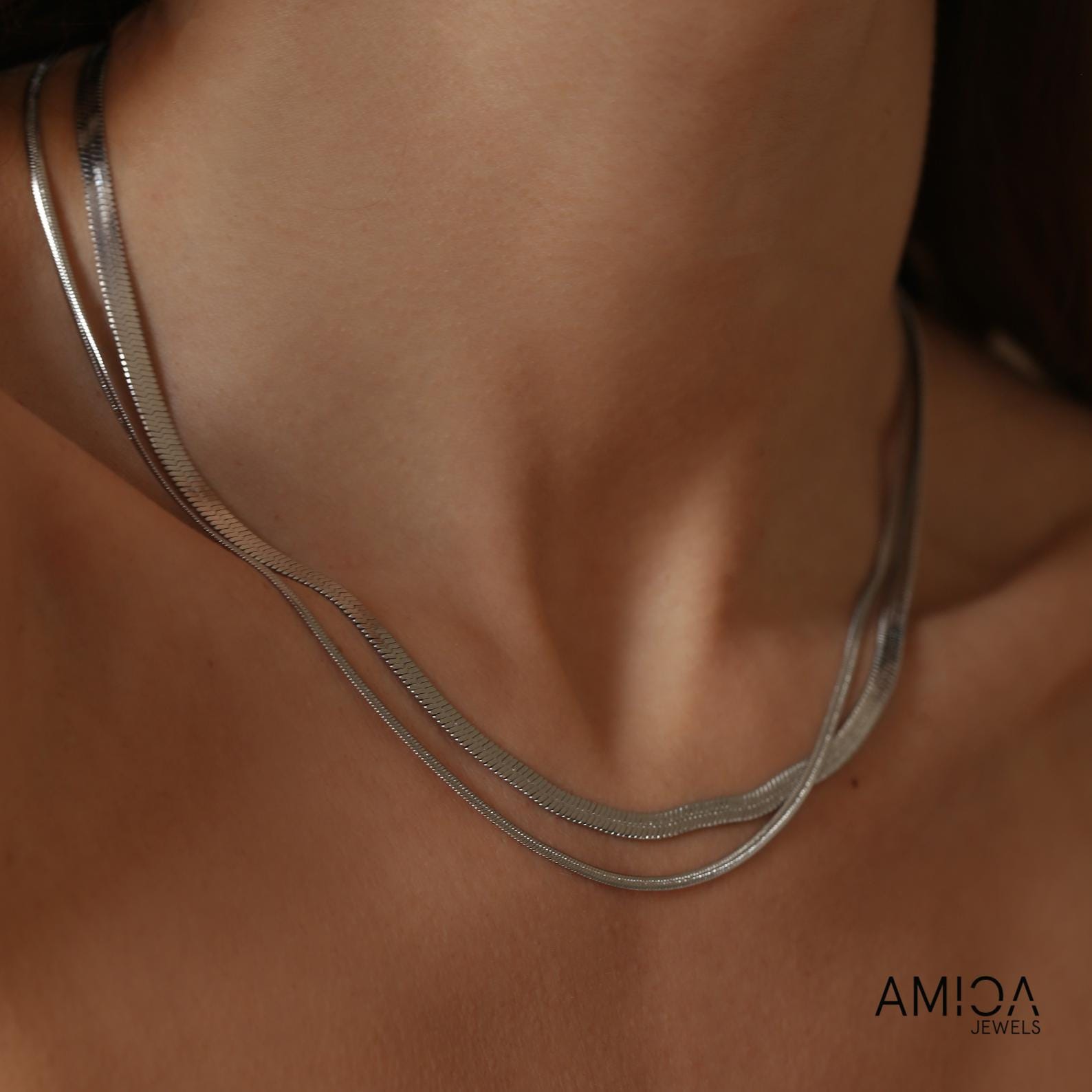 Gold Oder Silber Edelstahl Schlangenkette Halskette - Verstellbares 18-20 Zoll, Wasserdichtes Und Nicht Anlaufendes Schmuckset von Amicajewels