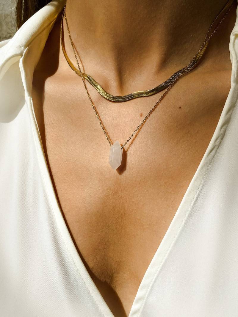 Rohe Kristallhalskette | Layered Halskette Set Gold von Amicajewels