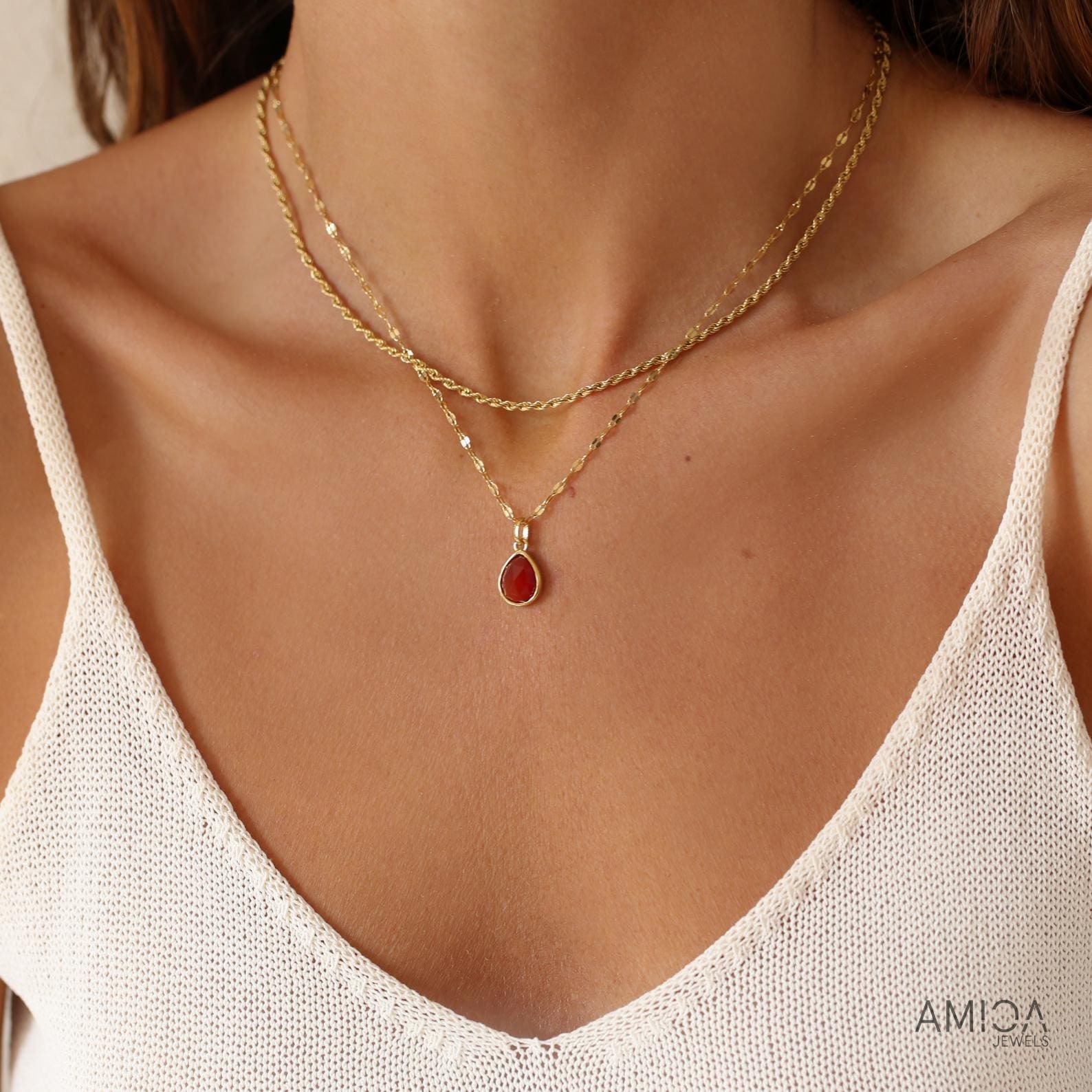 Roter Karneol-Kristallhalskette Mit Rückengravur - Wasserdicht Und Nicht Anlaufend 18K Vergoldet, Heilender Edelstein-Anhänger Ideal Für Die von Amicajewels