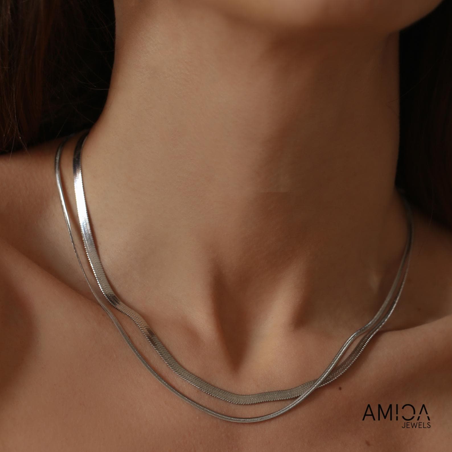 Wasserdichte, Nicht Anlaufende Silberschlangenkette, 2 Mm 4 Dicke Fischgrätenkette, Statement-Halsketten-Set, Hypoallergener Edelstahl von Amicajewels