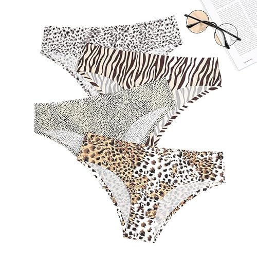 Amicoson Damen Unterwäsche Höschen mit Leopardenmuster Nahtlos Slips Stretch Hipster Brazilian Slips Unsichtbar Weich Höschen Panties Streifen Unterhosen für Frauen 4er Pack von Amicoson