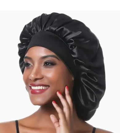 Satin-Haarwickel zum Schlafen, Haarmütze, 1 x Nachthaarhaube zum Schlafen für Frauen und Mädchen, Haarpflege, Kopfbedeckung, elastischer Hut für schwarzes, lockiges Haar, Duschhaube von Amie Louise Beauty Supplies