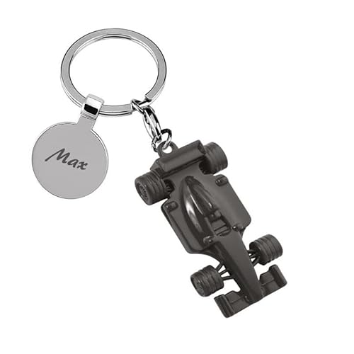 Amikado Formel 1 Schlüsselanhänger mit Namensgravur - Personalisiertes Geschenk - Vatertag - Geburtstag - Weihnachten - Valentinstag - Schwarz von Amikado