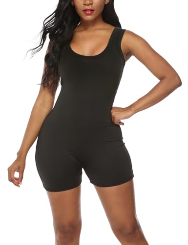 Amilia Sexy Ärmelloses Tank Tops Kurzer Strampler Sport Jumpsuit Body Einteiler Kurzer Catsuit, Schwarz, X-Klein von Amiliashp