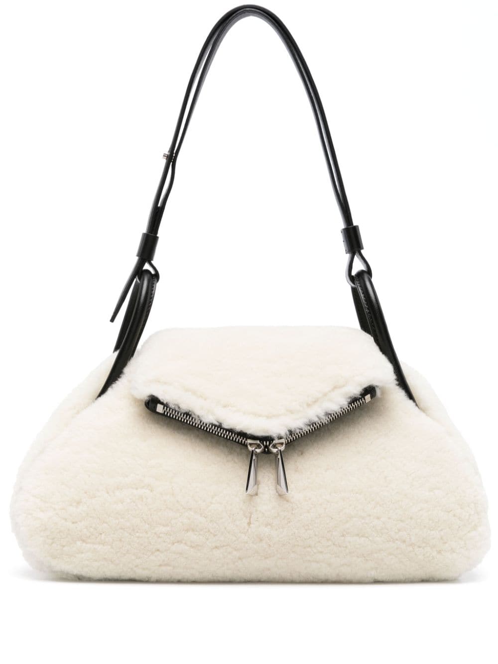 Amina Muaddi Gemini Schultertasche mit Shearling - Weiß von Amina Muaddi