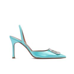 Amina Muaddi Grüne Seiden Camelia Pumps Mit Kristallverzierung von Amina Muaddi