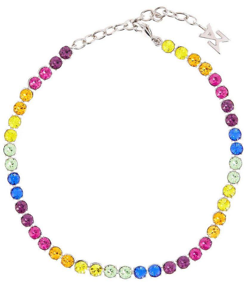 Amina Muaddi Tennisarmband Fußkettchen Candy Rainbow Kristalle Silber Swarovski Made in Italy, Rund geschliffene, facettierte Multicolor-Kristalle in Regenbogen Amina Muaddi Tennisarmband Fußkettchen Candy Rainbow Kristalle Silber Swarovski Made in Italy, Rund geschliffene, facettierte Multicolor-Kristalle in Regenbogen von Amina Muaddi