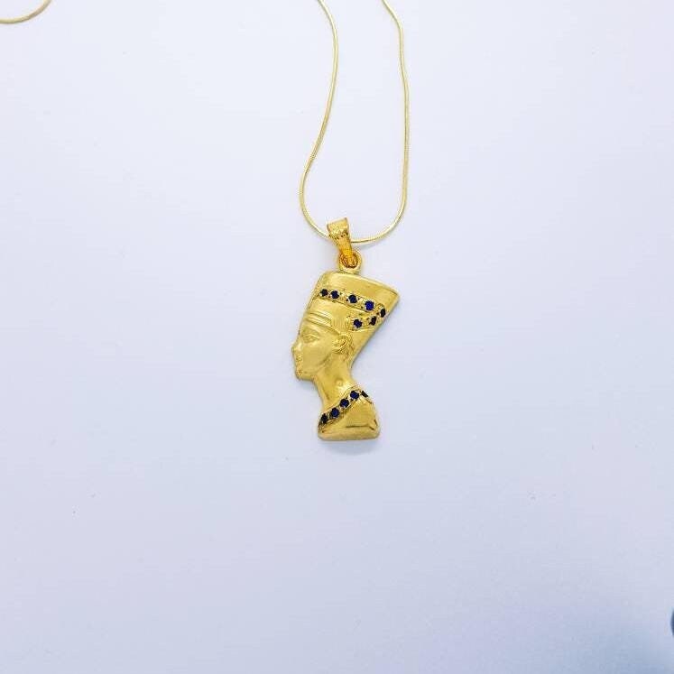 14K Goldfilled Nofretete Halskette, Saphir Edelsteine von AminaGadjewelry