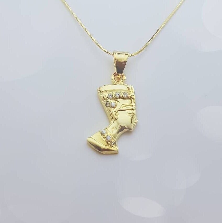 14K Vergoldete Nofretete Anhänger Halskette Sterlingsilber Büste Schmuck von AminaGadjewelry