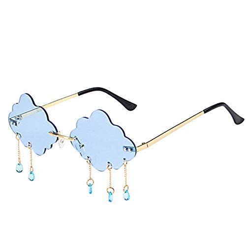 Amini Creative Sonnenbrille Randlose Unregelmäßige Bunte Sonnenbrille Mode Metall Regenwolken-Sonnenbrille Quaste Sonnenbrille für Strand Sommer Feste Alltag (Blau) von Amini