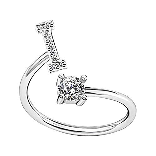 Amini Damen Mädchen Buchstabe Ring Anfangs Buchstaben Ring Offener Verstellbare Initiale Alphabet A-Z Ringe Statement Ring Party Ring Muttertagsgeschenk Schmuck Geschenk (I) von Amini