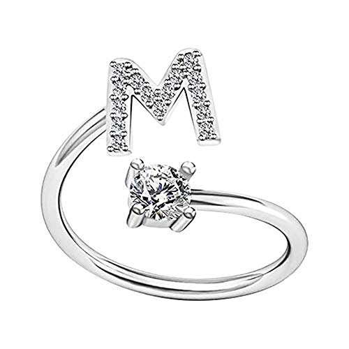 Amini Damen Mädchen Buchstabe Ring Anfangs Buchstaben Ring Offener Verstellbare Initiale Alphabet A-Z Ringe Statement Ring Party Ring Muttertagsgeschenk Schmuck Geschenk (M) von Amini