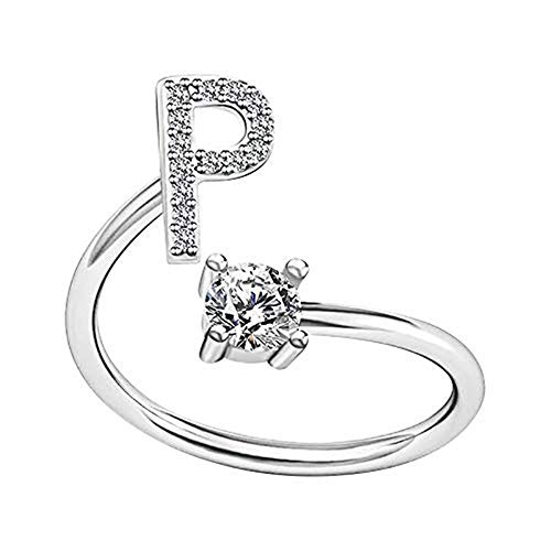 Amini Damen Mädchen Buchstabe Ring Anfangs Buchstaben Ring Offener Verstellbare Initiale Alphabet A-Z Ringe Statement Ring Party Ring Muttertagsgeschenk Schmuck Geschenk (P) von Amini