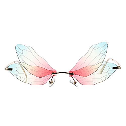 Amini Mode Sonnenbrille Libelle Flügel Sonnenbrille Randlose Unregelmäßigen Gläser Damen Transparente Gradient Lens Brillen klare Ozean-Linse Schattierungen Party-Sonnenbrille (Grün) von Amini