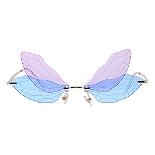Amini Mode Sonnenbrille Libelle Flügel Sonnenbrille Randlose Unregelmäßigen Gläser Damen Transparente Gradient Lens Brillen klare Ozean-Linse Schattierungen Party-Sonnenbrille (Lila) von Amini