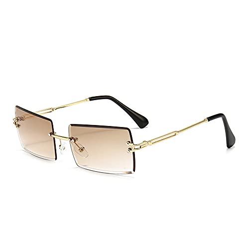 Amini Randlose rechteckige Sonnenbrille UV400 Schutz Durchsichtige Linse Sunglasses kleine Metallrahmen Reise-Sonnenbrille Sommer-Stil,modisch,Bonbonfarben, UV400-Schutz für Damen und Herren (A1) von Amini