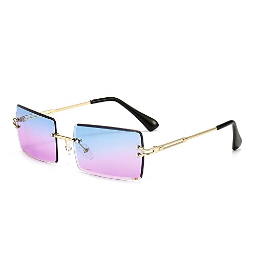 Amini Randlose rechteckige Sonnenbrille UV400 Schutz Durchsichtige Linse Sunglasses kleine Metallrahmen Reise-Sonnenbrille Sommer-Stil,modisch,Bonbonfarben, UV400-Schutz für Damen und Herren (A13) von Amini