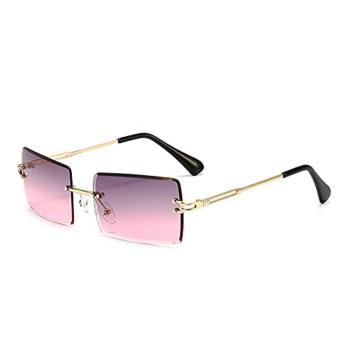 Amini Randlose rechteckige Sonnenbrille UV400 Schutz Durchsichtige Linse Sunglasses kleine Metallrahmen Reise-Sonnenbrille Sommer-Stil,modisch,Bonbonfarben, UV400-Schutz für Damen und Herren (A16) von Amini