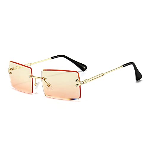 Amini Randlose rechteckige Sonnenbrille UV400 Schutz Durchsichtige Linse Sunglasses kleine Metallrahmen Reise-Sonnenbrille Sommer-Stil,modisch,Bonbonfarben, UV400-Schutz für Damen und Herren (A17) von Amini