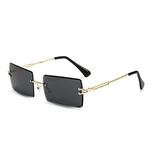 Amini Randlose rechteckige Sonnenbrille UV400 Schutz Durchsichtige Linse Sunglasses kleine Metallrahmen Reise-Sonnenbrille Sommer-Stil,modisch,Bonbonfarben, UV400-Schutz für Damen und Herren (A2) von Amini