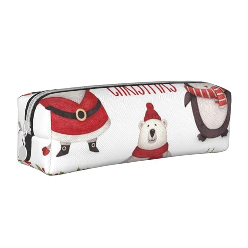 Aminnu Weihnachten Santa Claus Federmäppchen, strapazierfähiges Federmäppchen, Schüler-Federmäppchen, Reißverschluss-Federmäppchen, geeignet für Schulen und Büros, Unisex, weiß, Einheitsgröße, von Aminnu