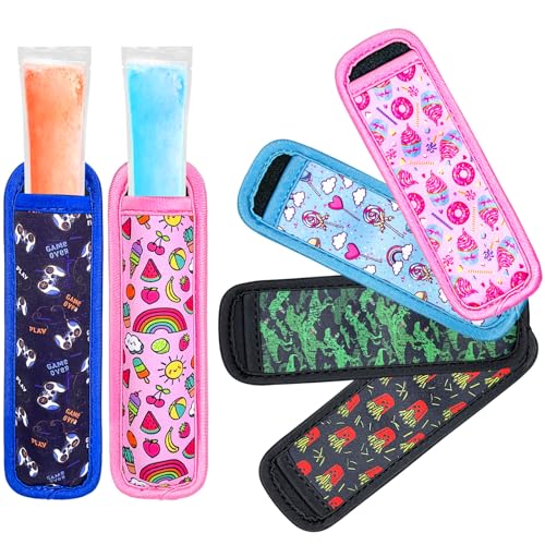 Amintiri Popsicle Halter für Kinder, 6 Stück Ice Pop Neopren Anti Frosting Sleeves, Freeze Pops Neopren Sleeves, Cute Ice Sleeves Holder, Reusable Washable Ice Popsicle Sleeves for Boys Girls von Amintiri