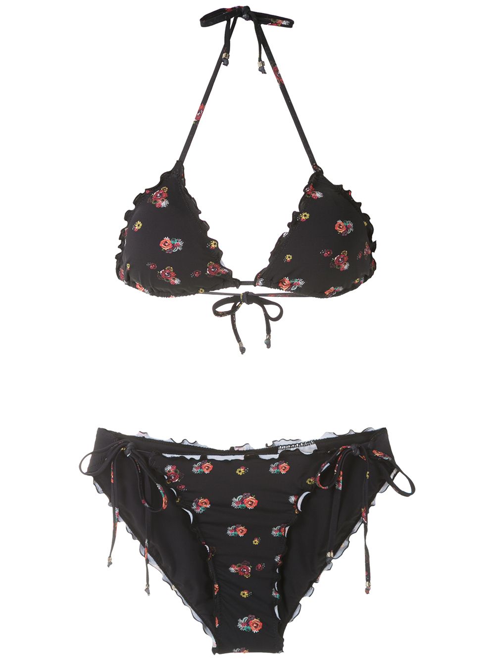 Amir Slama Triangel-Bikini mit Blumen-Print - Schwarz von Amir Slama