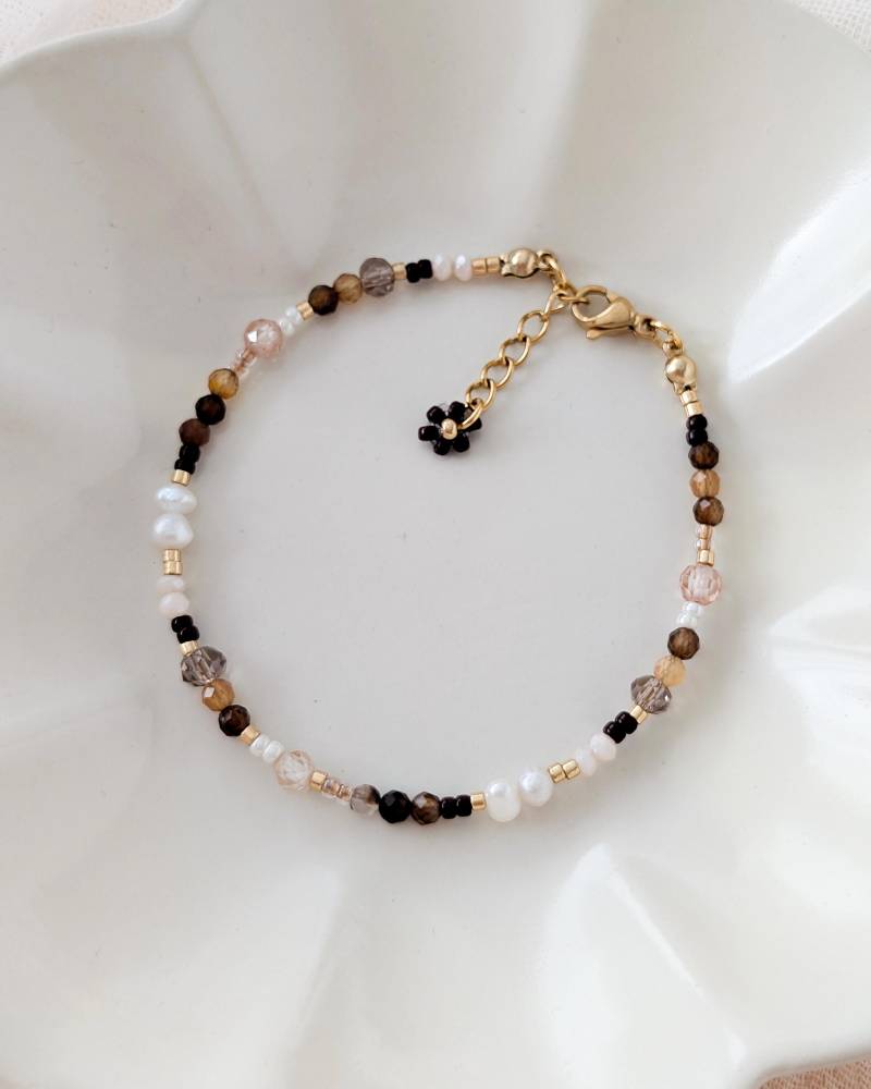 Kaffee Achat, Süßwasserperlen, Zirkonia Armband, Erdfarben Braun, Zarter Schmuck Edelsteine - Edelstahl Vergoldet, Handgemachtes Geschenk Kaffee Achat, Süßwasserperlen, Zirkonia Armband, Erdfarben Braun, Zarter Schmuck Edelsteine - Edelstahl Vergoldet, Handgemachtes Geschenk von AmisaSchmuck