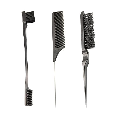 3 Stück Sleek Bun Bürste Haarbürste Set, Teasing Haarbürste Doppelkanten Bürste Toupierbürste Rattenschwanz Kamm Borstenkamm Edges Brush Baby Hair Brush für Frauen Haare Baby Kinder Friseure von Amissz