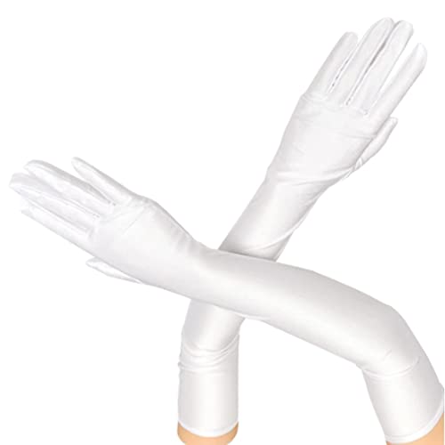 Amissz 1920er Lange Abendhandschuhe Weiß Ellenbogen Handschuhe 1920 Handschuhe Elegant Sexy Frauen Mädchen Hochzeit Abschlussball Party Oper Handschuhe von Amissz