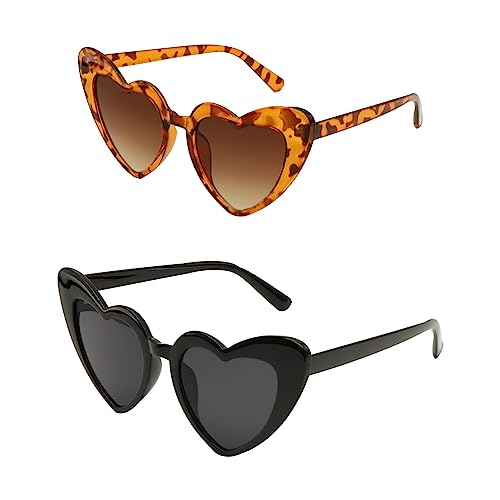 Amissz 2 Paare Herz Sonnenbrille Damen Brille, Vintage Herzform Brille, Herzförmige Sonnenbrille Retro Katzenaugen Sonnenbrillen Set für Damen Frauen (2 Farben) von Amissz