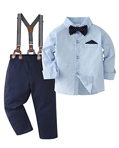 Amissz Baby Jungen Gentleman Set, Kinder Festliche Kleidung Taufkleidung Anzug Langärmeliges Shirt & Hosen Outfit Blau, 4-5 Jahre von Amissz