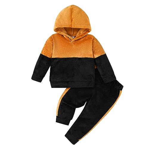 Amissz Babykleidung Set für Baby Jungen, Kinder Jungen Langarm Schneeanzüge Herbst und Winter Outfit mit Kapuze, aus Fleece Warmes Kleinkind Lange Ärmel Top + Hose Bekleidung Braun 18-24 Monate von Amissz