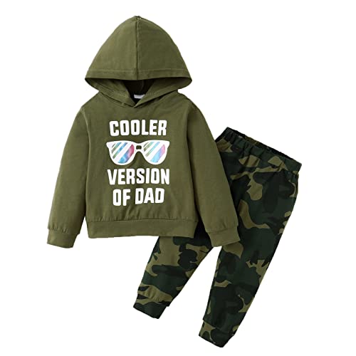 Amissz Babykleidung Set für Baby Jungen Kleidung Outfit, Kinder Jungen Lange Ärmel Brief Print Kapuzenpullover Top + Hose Bekleidung Grün, 2-3 Jahre von Amissz