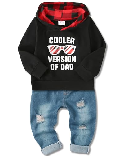 Amissz Babykleidung Set für Baby Jungen Kleidung Outfit, Kinder Jungen Lange Ärmel Brief Print Kapuzenpullover Top + Jeans Hose Bekleidung Rosa 12-18 Monate von Amissz