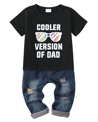 Amissz Babykleidung Set für Baby Jungen Kleidung Outfit, Kinder Jungen Lange Ärmel Brief Print Kapuzenpullover Top + Jeans Hose Bekleidung Schwarz-1 3-4 Jahre von Amissz