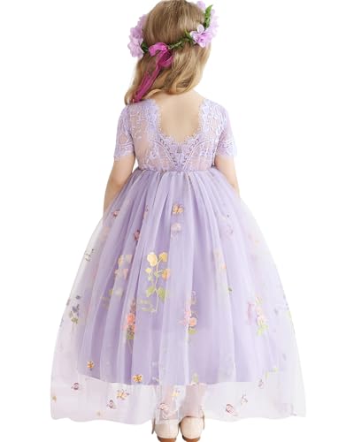 Amissz BlumenmäDchenkleider Spitze Hinten Kleid Und Blumenstickerei Geburtstag Tutu-TüLl-Kleider Festliches Kleid MäDchen Abendkleid Cocktailkleid Festzug Ballkleid 2-8 Jahr von Amissz
