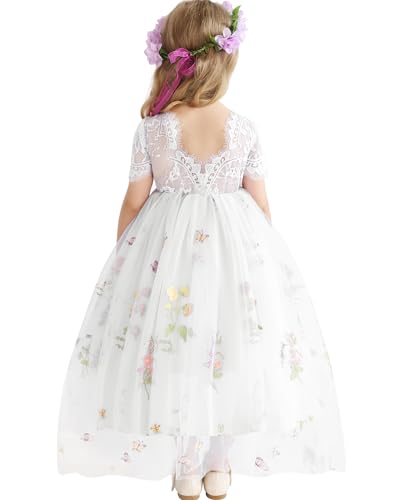 Amissz BlumenmäDchenkleider Spitze Hinten Kleid Und Blumenstickerei Geburtstag Tutu-TüLl-Kleider Festliches Kleid MäDchen Abendkleid Cocktailkleid Festzug Ballkleid 2-8 Jahr von Amissz
