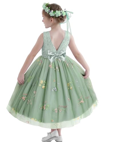 Amissz Blumenmädchenkleider Festliche Mädchenkleider Tutu-Kleider Kleid Mädchen Abendkleider Geburtstag Partykleider Prinzessin Kleider Flower Girl Dress with Headband Grün 2-3 Jahre von Amissz