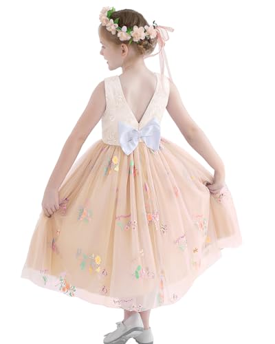 Amissz Blumenmädchenkleider Festliche Mädchenkleider Tutu-Kleider Kleid Mädchen Abendkleider Geburtstag Partykleider Prinzessin Kleider Flower Girl Dress with Headband Khaki 3-4 Jahre von Amissz