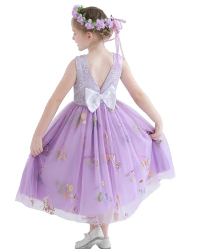 Amissz Blumenmädchenkleider Festliche Mädchenkleider Tutu-Kleider Kleid Mädchen Abendkleider Geburtstag Partykleider Prinzessin Kleider Flower Girl Dress with Headband Lila 5-6 Jahre von Amissz