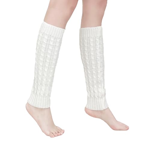 Amissz Damen Langer Beinwärmer Frauen Mädchen Winter Stulpen Beinstulpen Beinwärmer Kniestrümpfe Legwarmers Strümpfe Overknees Stricken Leg Warmers Beinwärmer für Winterwärmer,Weiß von Amissz