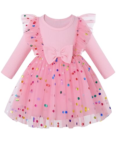 Amissz Dress Girls Long Sleeve Tulle Dress BlumenmäDchenkleider Prinzessin Kleid Mädchen Festzug Langarm Kleider Hochzeit Partykleid Brautjungfern Kleidung Spitze Tüllkleid Geburtstag 2-8 Jahre von Amissz