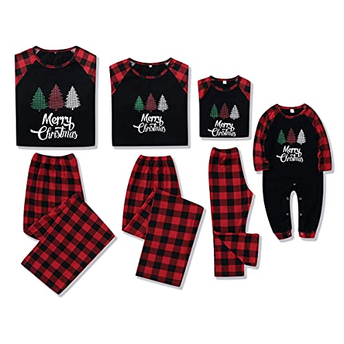 Amissz Weihnachten Familie Pyjama Set Schlafanzug Elch Schwarzes Kariertes Schlafanzüge für Vater Mutter Kinder Junge Mädchen Schwarz für Baby 6-12 Monate von Amissz